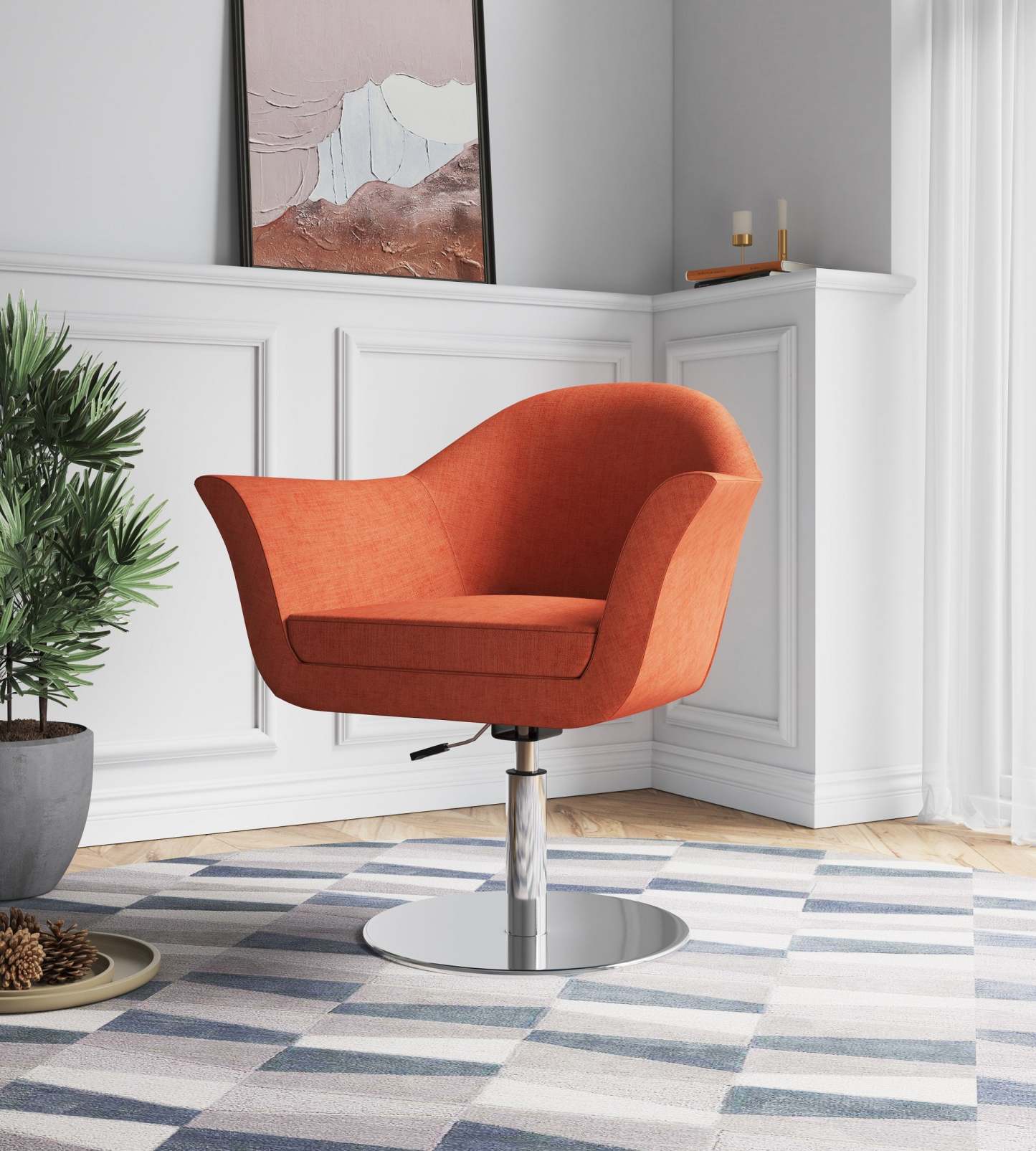 Manhattan Comfort Voyager Brushed Metal Braided Rotating Accent Chair - Orange|Chaise d'appoint réglable pivotante Voyager de Manhattan Comfort en métal brossé et en tissu - orange
