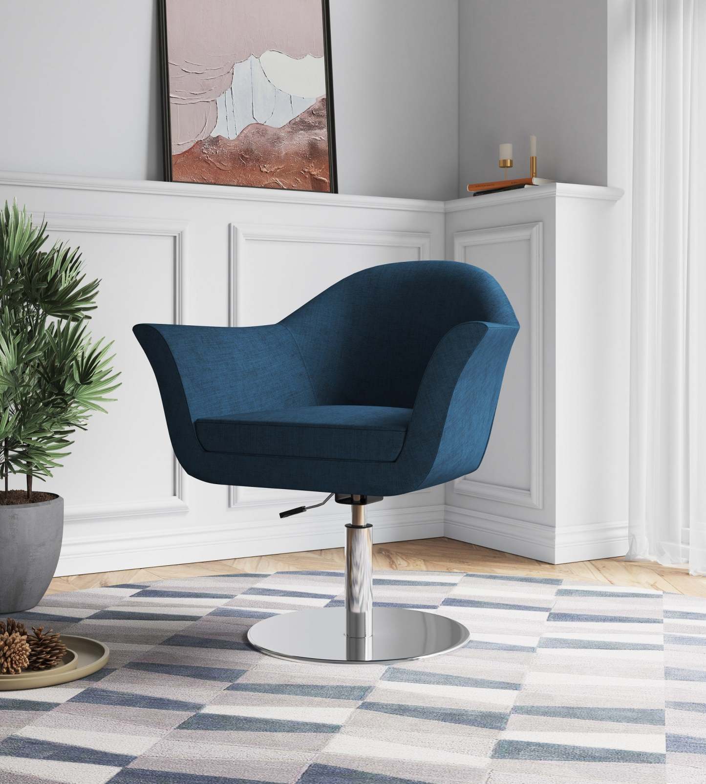 Manhattan Comfort Voyager Brushed Metal Braided Rotating Accent Chair - Smokey Blue|Chaise d'appoint réglable pivotante Voyager de Manhattan Comfort en métal brossé et en tissu - bleu fumé