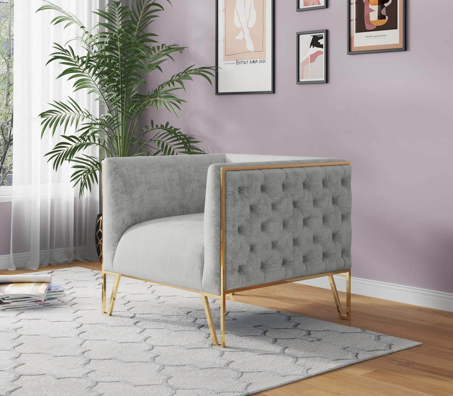 Fauteuil d’appoint Vector de Manhattan Comfort en velours - gris et doré