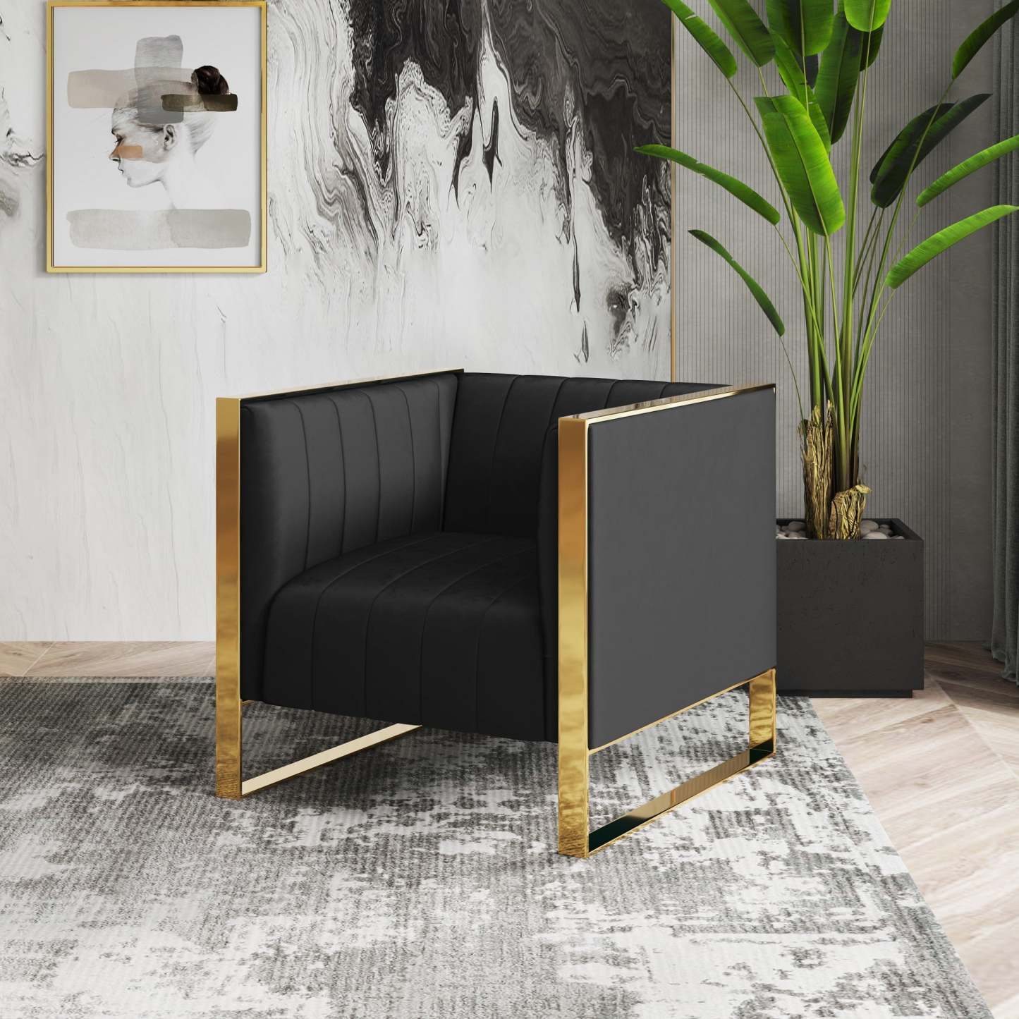 Fauteuil d’appoint Trillium de Manhattan Comfort en velours - noir et doré