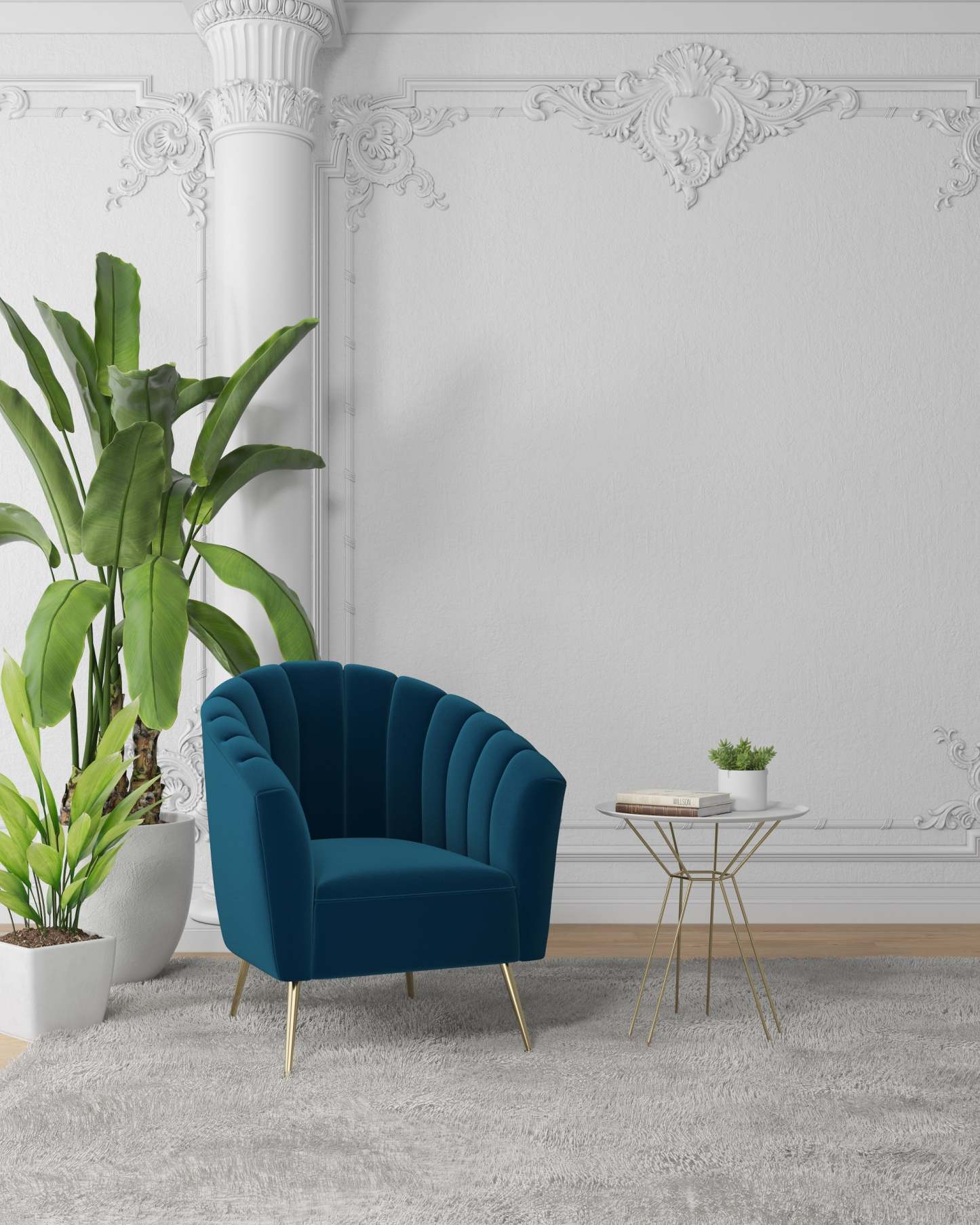 Manhattan Comfort Rosemont Velvet Accent Chair - Blue &amp; Gold|Fauteuil d'appoint Rosemont de Manhattan Comfort en velours - bleu et doré