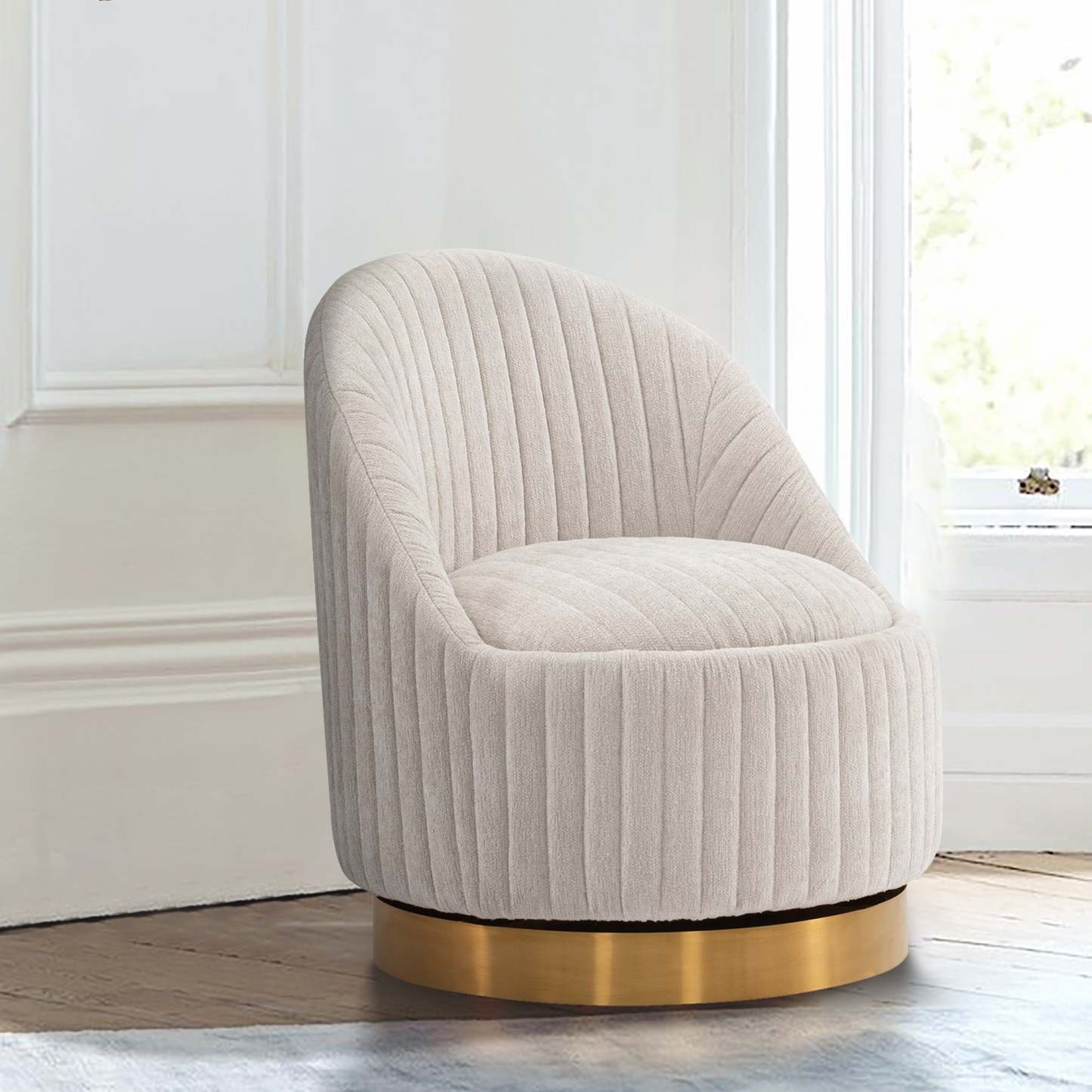Fauteuil d’appoint pivotant moderne Leela de Manhattan Comfort en chenille - crème