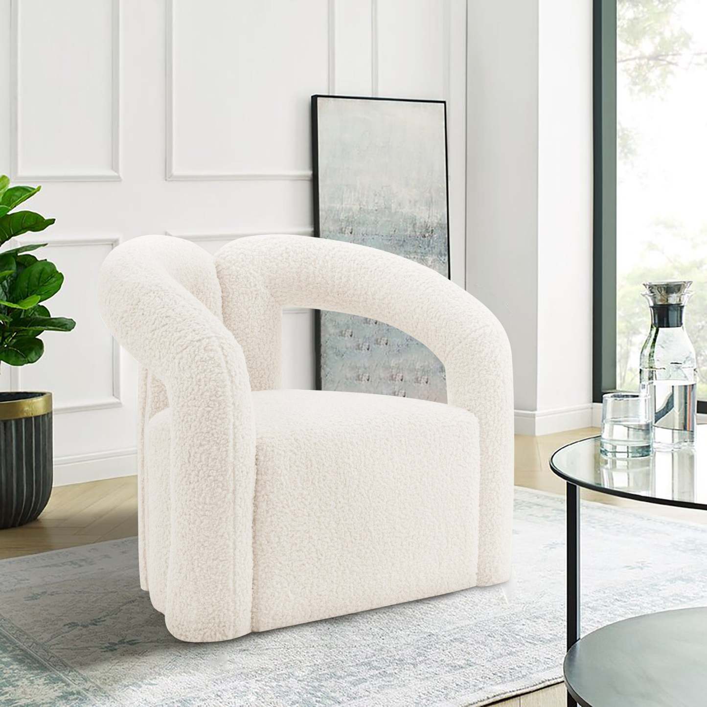 Manhattan Comfort Modern Darian Chenille Accent Chair - Crème|Chaise d'appoint moderne Darian de Manhattan Comfort en chenille - crème