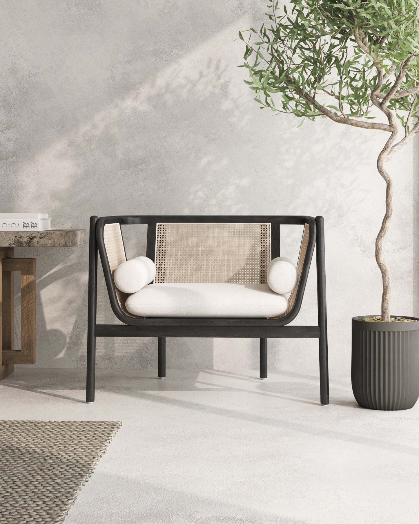 Fauteuil d'appoint Versailles de Manhattan Comfort - noir, canne naturel et crème