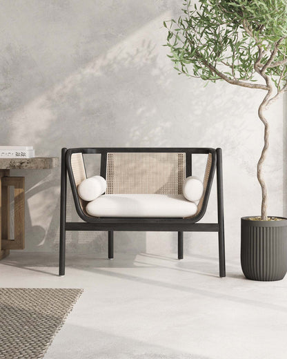 Fauteuil d'appoint Versailles de Manhattan Comfort - noir, canne naturel et crème