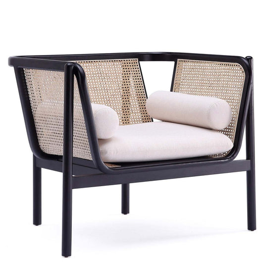 Fauteuil d'appoint Versailles de Manhattan Comfort - noir, canne naturel et crème