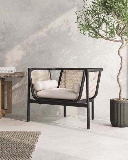 Fauteuil d'appoint Versailles de Manhattan Comfort - noir, canne naturel et crème
