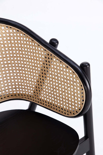 Manhattan Comfort Versailles Armchair - Noir &amp; Canne Naturelle|Fauteuil à accoudoirs Versailles de Manhattan Comfort - noir et canne naturelle