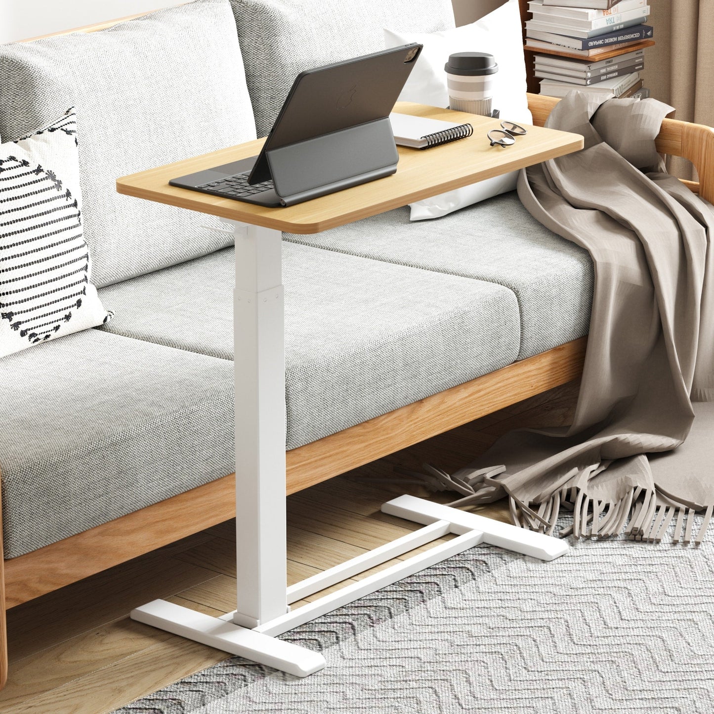 Table d'ordinateur portable mobile FunniHomi 28/32, réglable en hauteur, avec roulettes, blanc/noir, pour lit et canapé