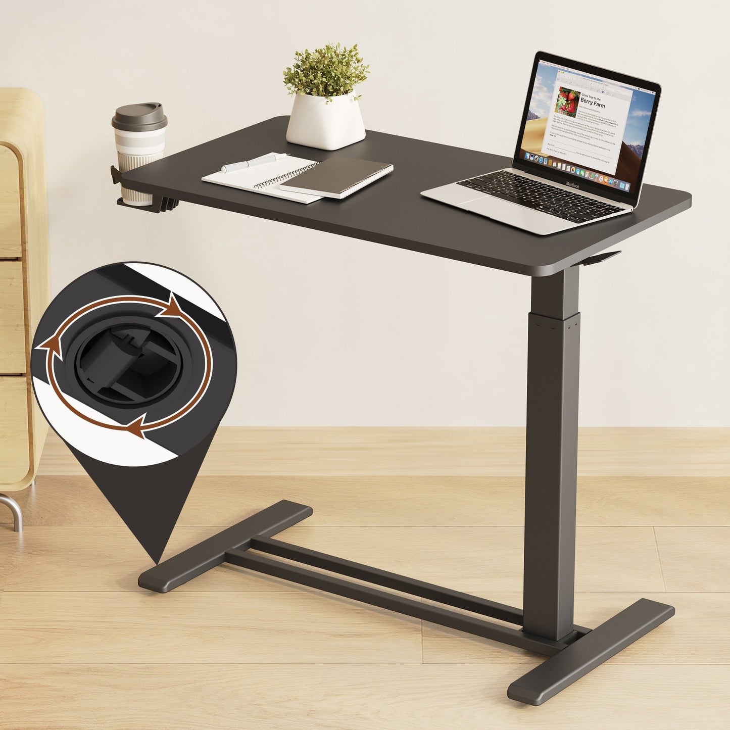 Table d'ordinateur portable mobile FunniHomi 28/32, réglable en hauteur, avec roulettes, blanc/noir, pour lit et canapé