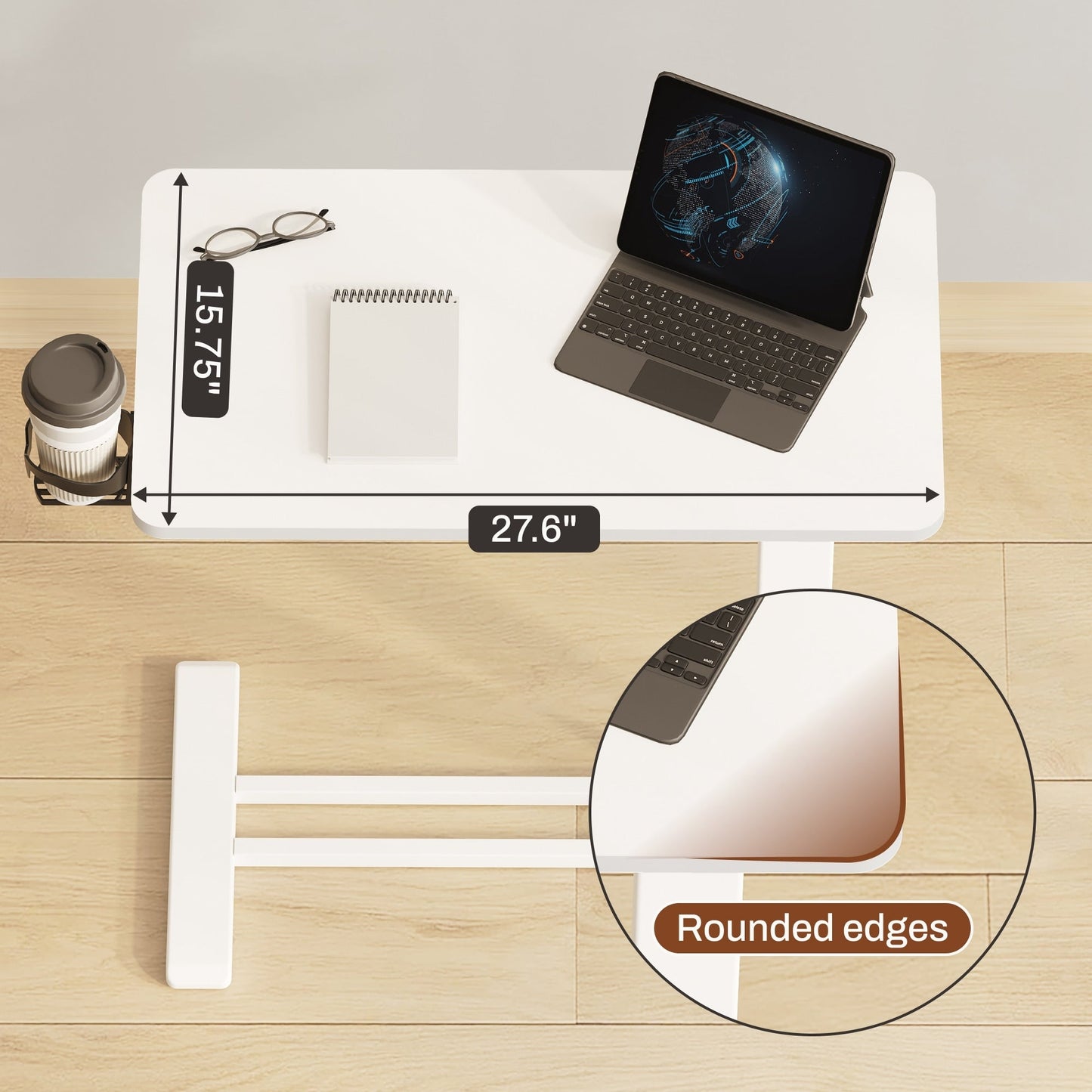 Table d'ordinateur portable mobile FunniHomi 28/32, réglable en hauteur, avec roulettes, blanc/noir, pour lit et canapé