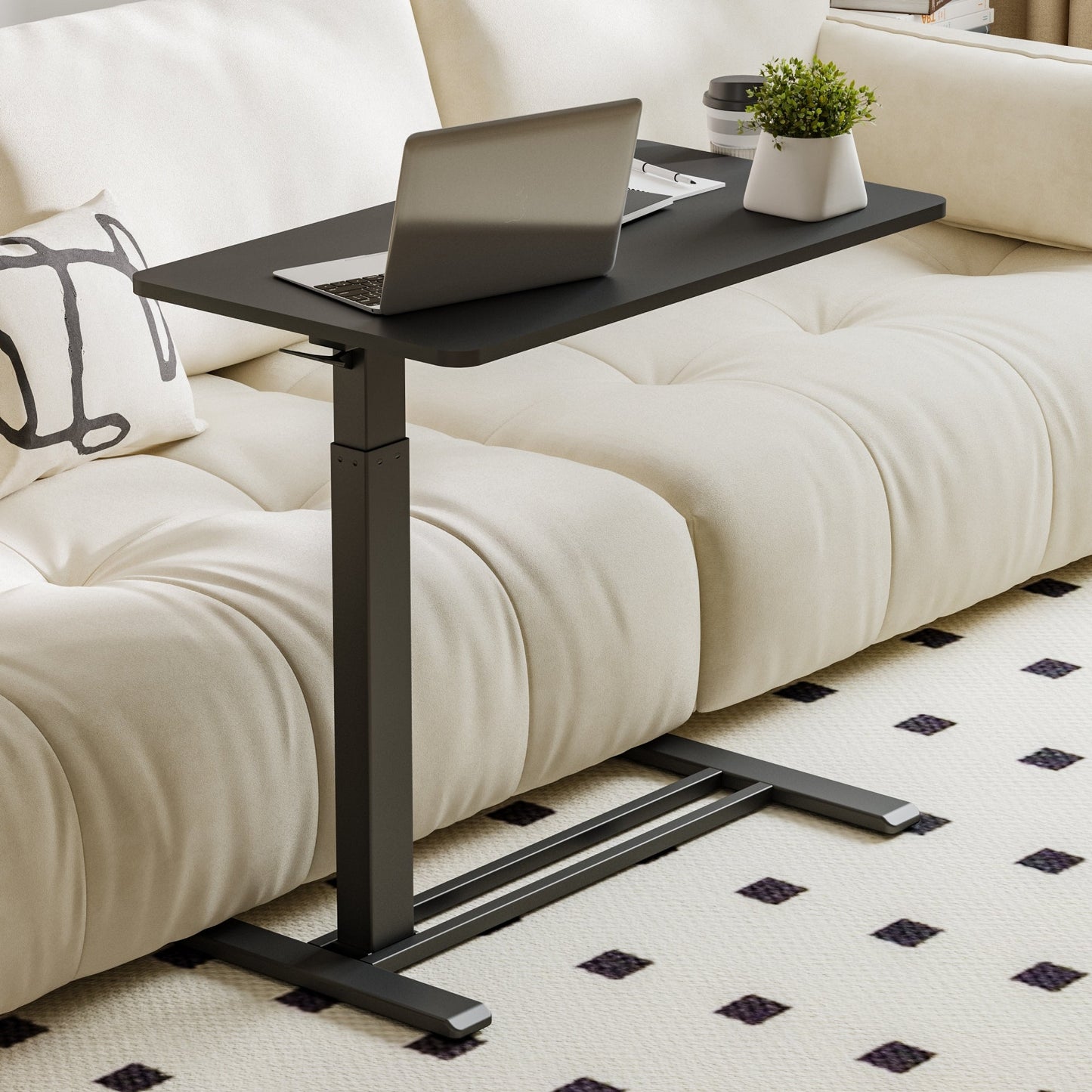 Table d'ordinateur portable mobile FunniHomi 28/32, réglable en hauteur, avec roulettes, blanc/noir, pour lit et canapé