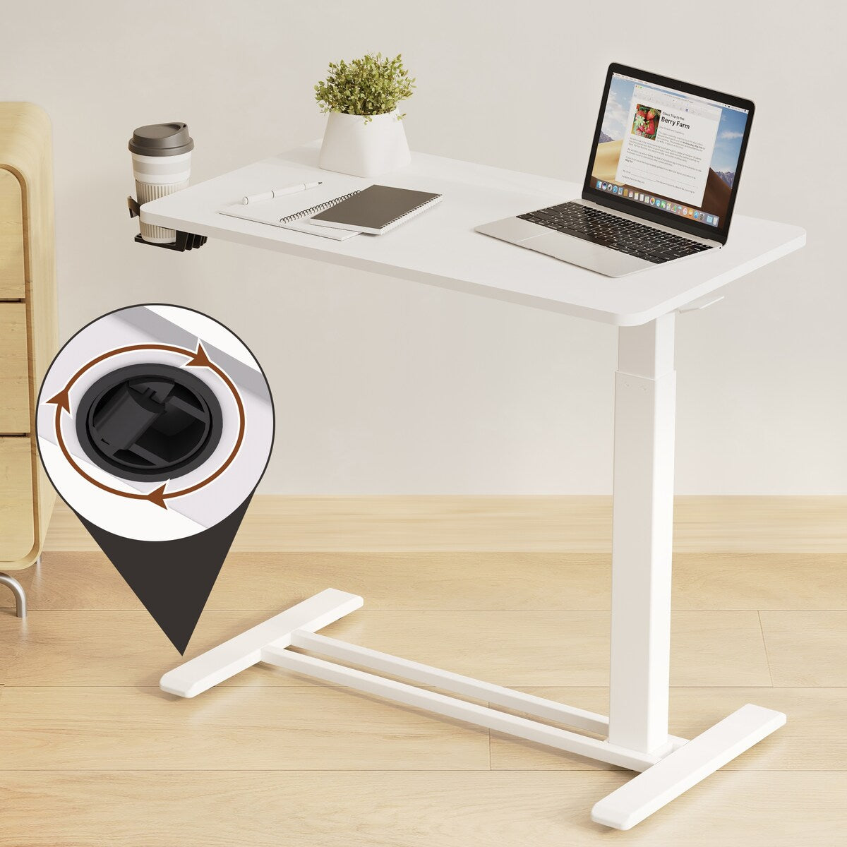 Table d'ordinateur portable mobile FunniHomi 28/32, réglable en hauteur, avec roulettes, blanc/noir, pour lit et canapé