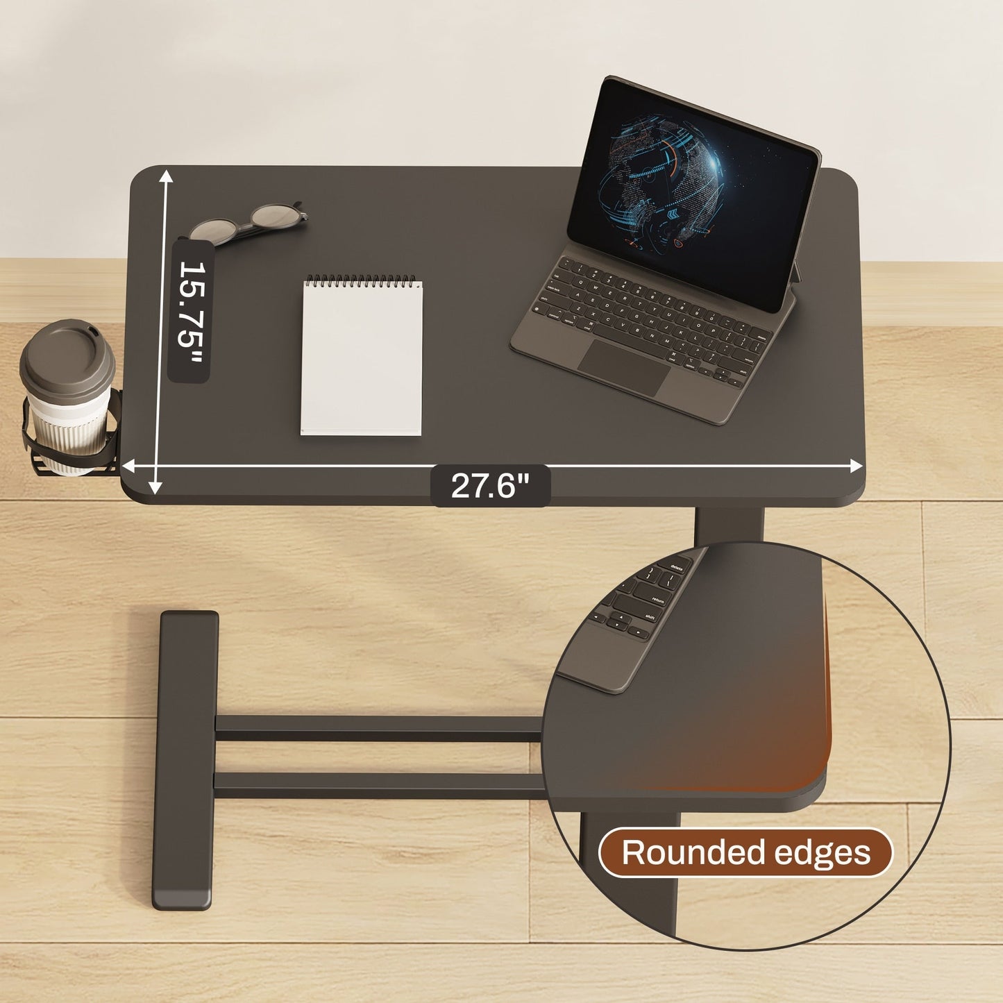 Table d'ordinateur portable mobile FunniHomi 28/32, réglable en hauteur, avec roulettes, blanc/noir, pour lit et canapé