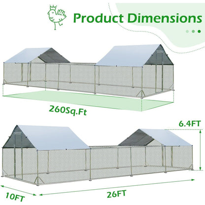 AECOJOY Grand poulailler métallique avec enclos et cage à poules accessibles à pied
