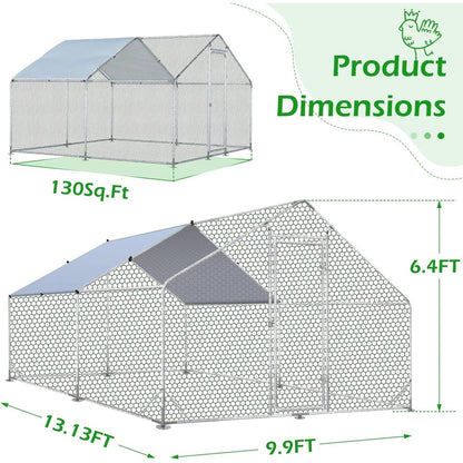 AECOJOY Grand poulailler métallique avec enclos et cage à poules accessibles à pied