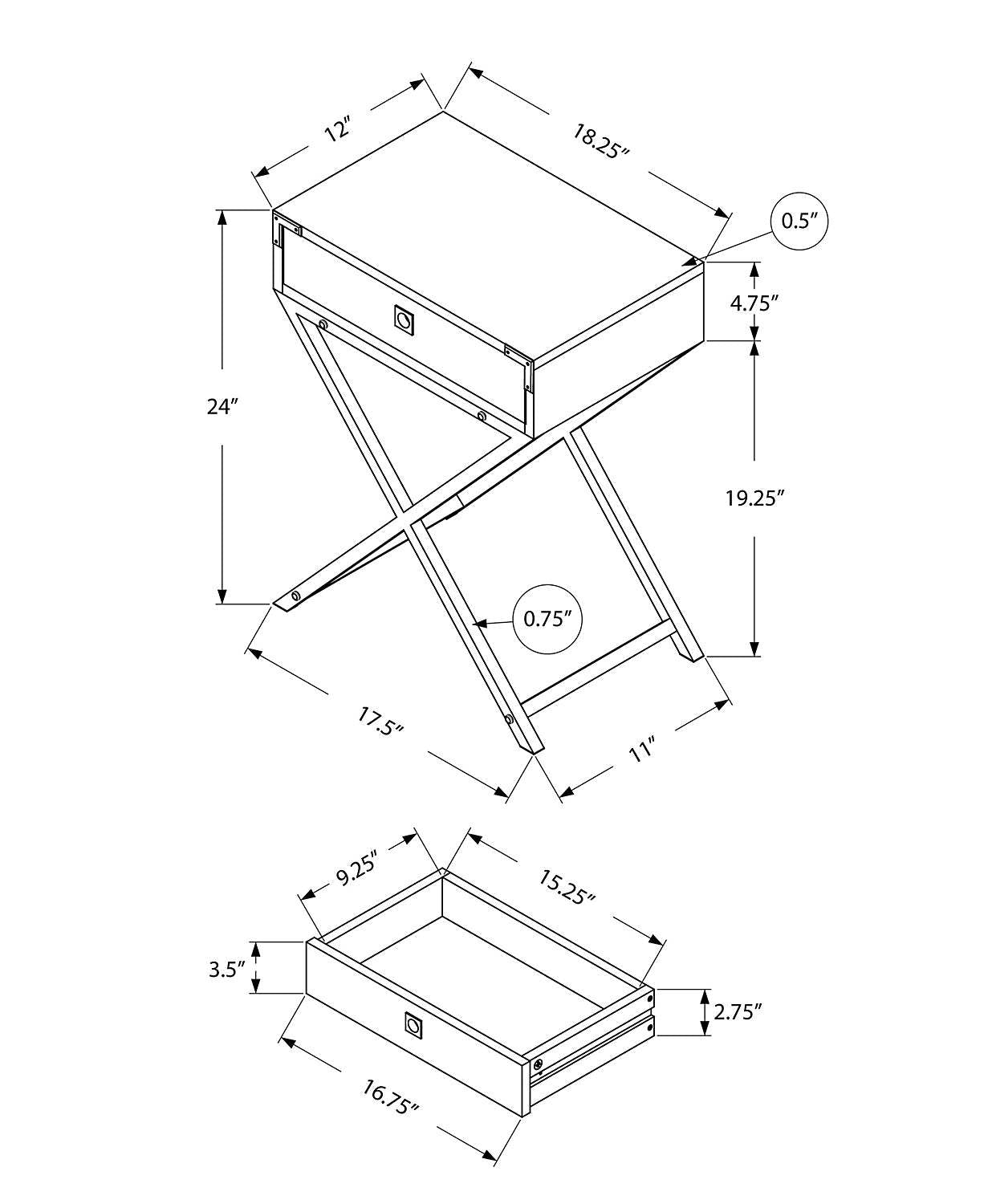 Table d'appoint Alana 18,25 avec rangement - Gris et Chrome|Table d'appoint Alana de 18,25 po avec rangement - grise et chrome