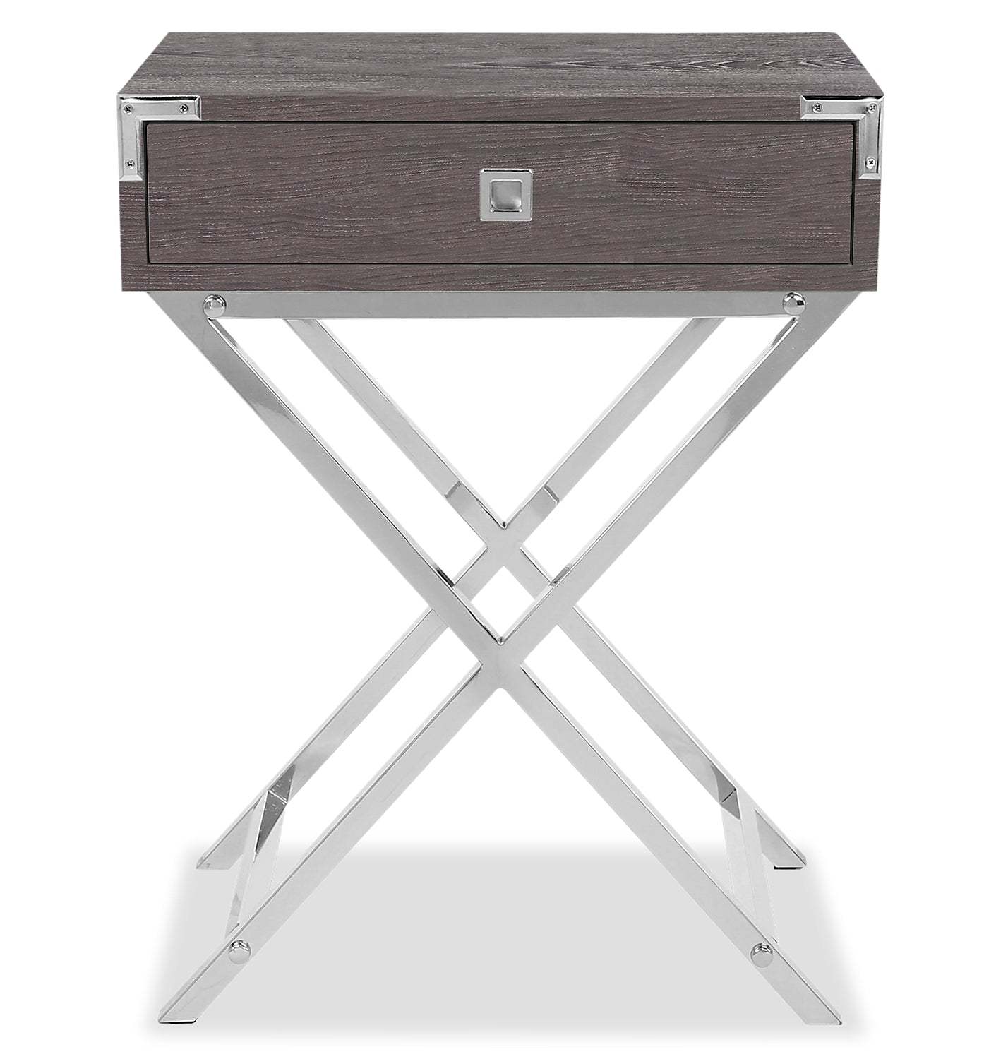 Table d'appoint Alana 18,25 avec rangement - Gris et Chrome|Table d'appoint Alana de 18,25 po avec rangement - grise et chrome