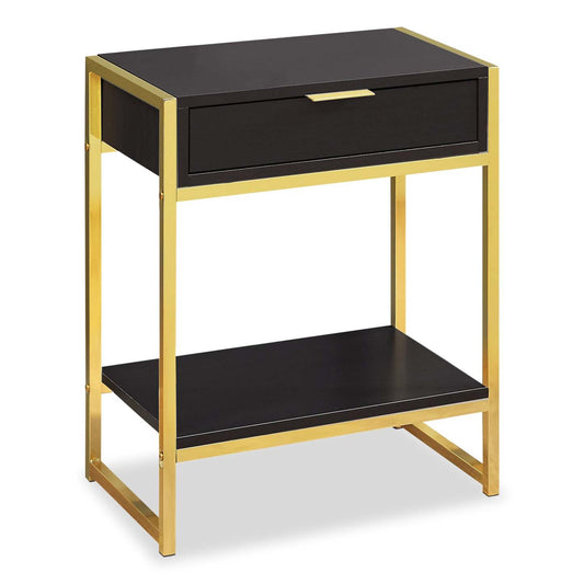 Alice 19,5 Accent Table With Storage &amp; Shelf - Cappuccino with Gold Accents|Table d'appoint Alice de 19,5 po avec rangement et tablette - cappuccino avec touches dorées