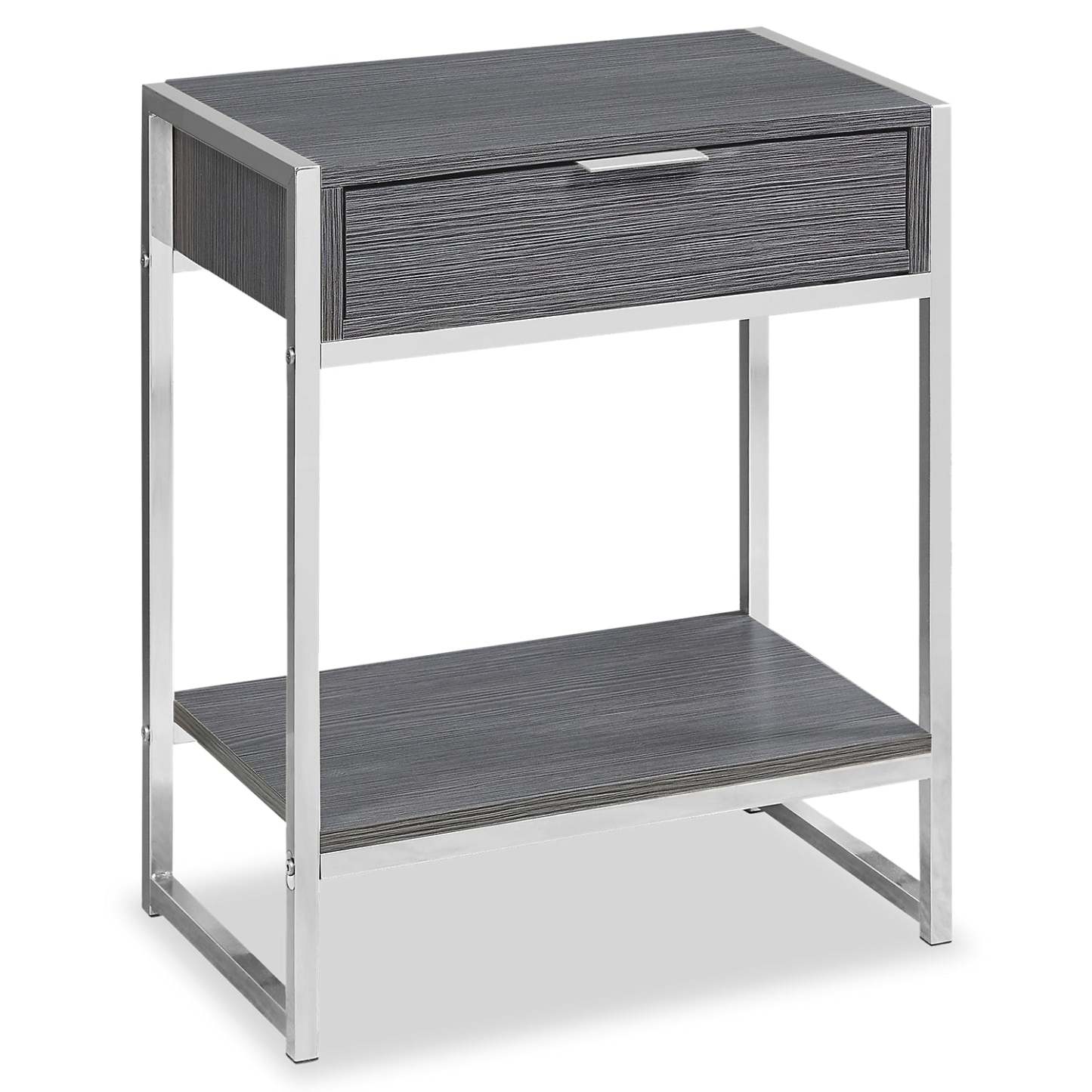 Alice 19.5 Accent Table With Storage &amp; Shelf - Grey with Chrome Accents|Table d'appoint Alice de 19,5 po avec rangement et tablette - grise avec touches chromées