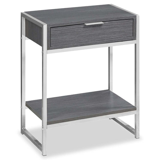 Alice 19.5 Accent Table With Storage &amp; Shelf - Grey with Chrome Accents|Table d'appoint Alice de 19,5 po avec rangement et tablette - grise avec touches chromées