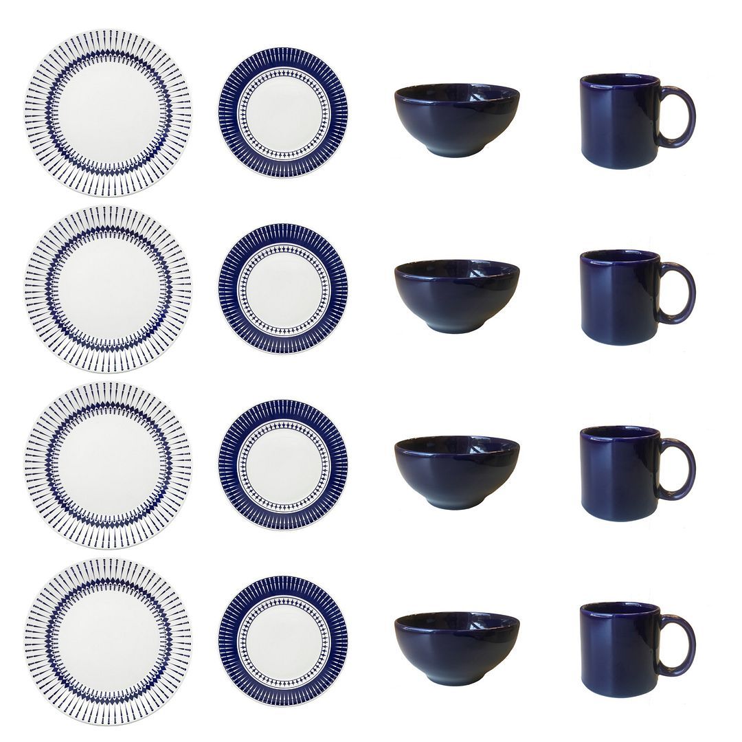 Actual 16-Piece Dinnerware Set - Blue Ivory  | Service de vaisselle Actual 16 pièces - bleu et ivoire  | D87EM59O