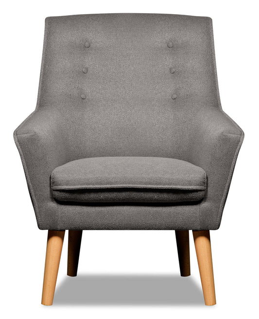 Chaise d'appoint en tissu d'apparence lin Arni 28 avec pieds en bois - Gris foncé | Fauteuil d'appoint Arni de 28 po en tissu d'apparence lin avec pattes en bois - gris foncé