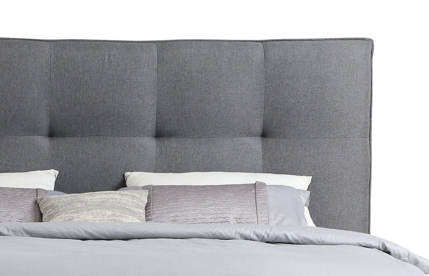 Tête de lit rembourrée Asha en tissu gris, touffetée - King Size | Tête de lit rembourrée Asha en tissu gris capitonné - format très grand lit