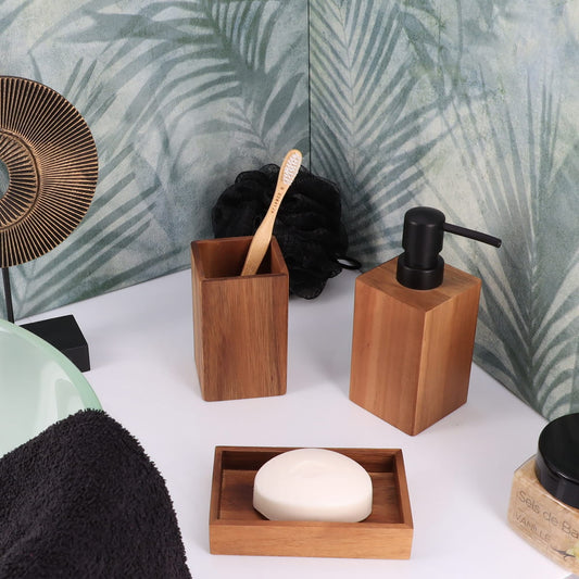 Collection d'accessoires de salle de bain en bois d'acacia