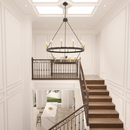 Lustre Acroma moderne à 20 lumières, style ferme, rond, 40 po, en forme de roue de chariot, homologué UL.