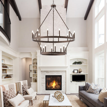 Lustre Acroma moderne à 20 lumières, style ferme, rond, 40 po, en forme de roue de chariot, homologué UL.