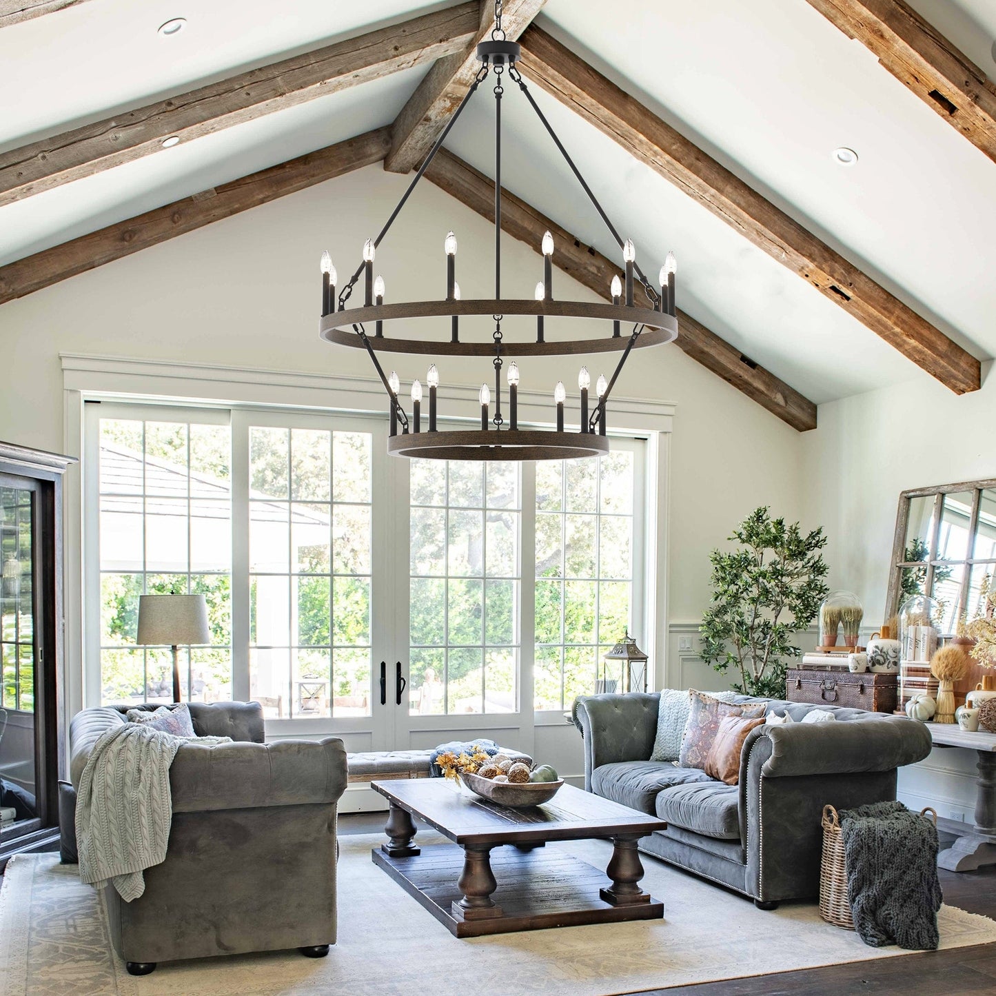 Lustre Acroma moderne à 20 lumières, style ferme, rond, 40 po, en forme de roue de chariot, homologué UL.