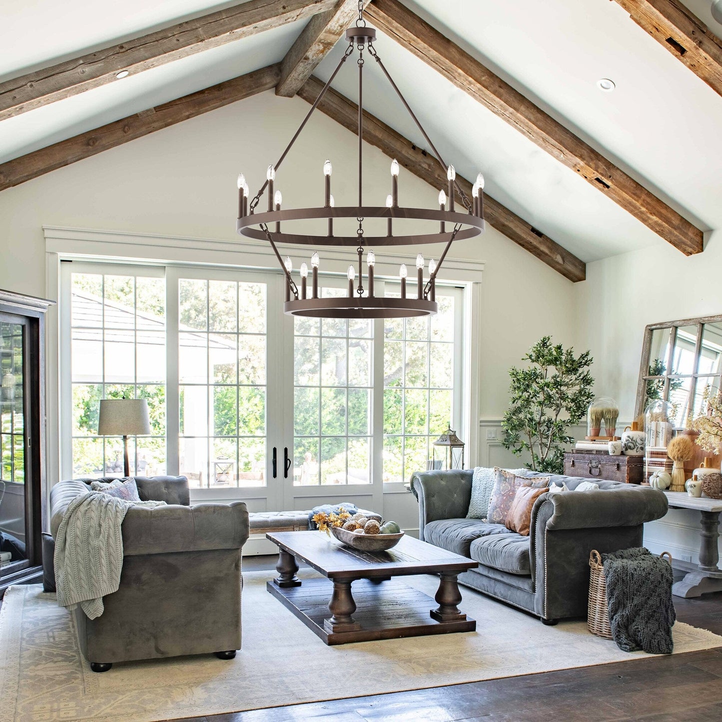 Lustre Acroma moderne à 20 lumières, style ferme, rond, 40 po, en forme de roue de chariot, homologué UL.