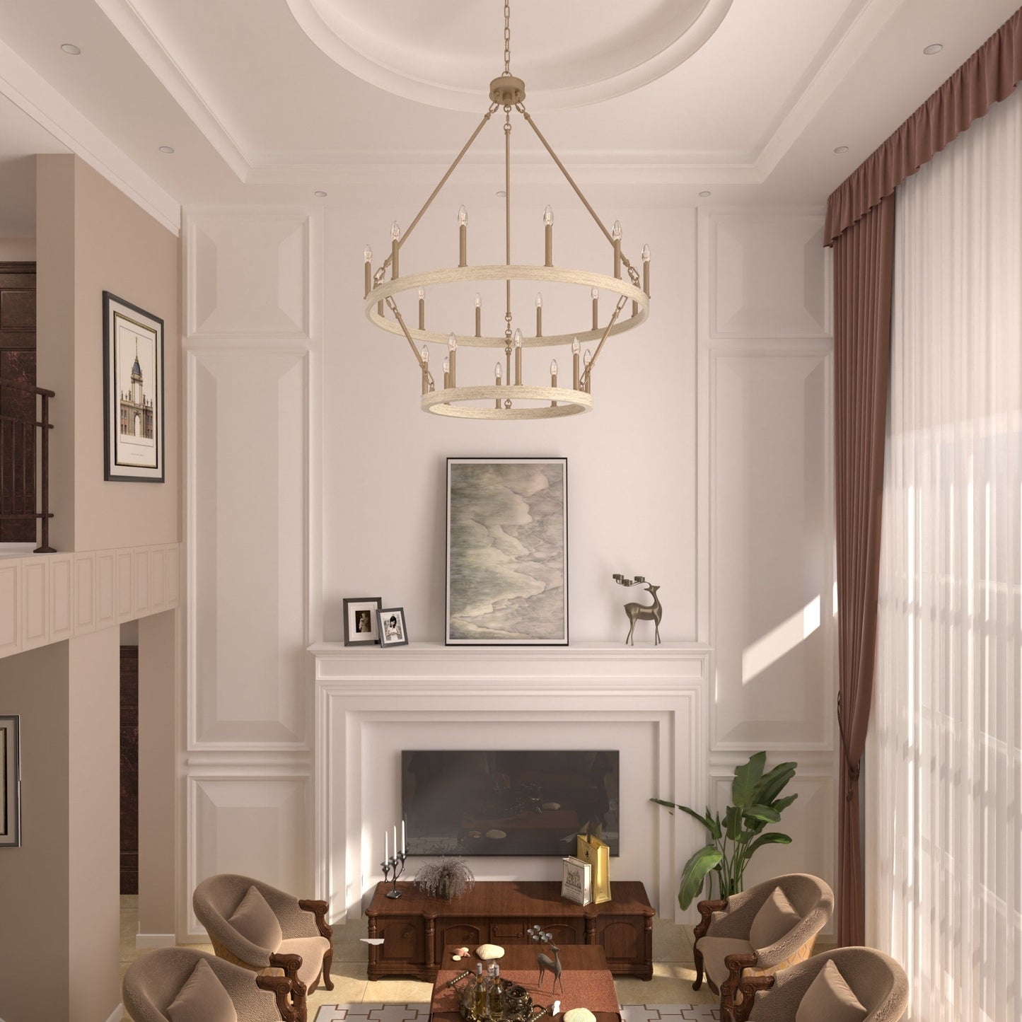 Lustre Acroma moderne à 20 lumières, style ferme, rond, 40 po, en forme de roue de chariot, homologué UL.