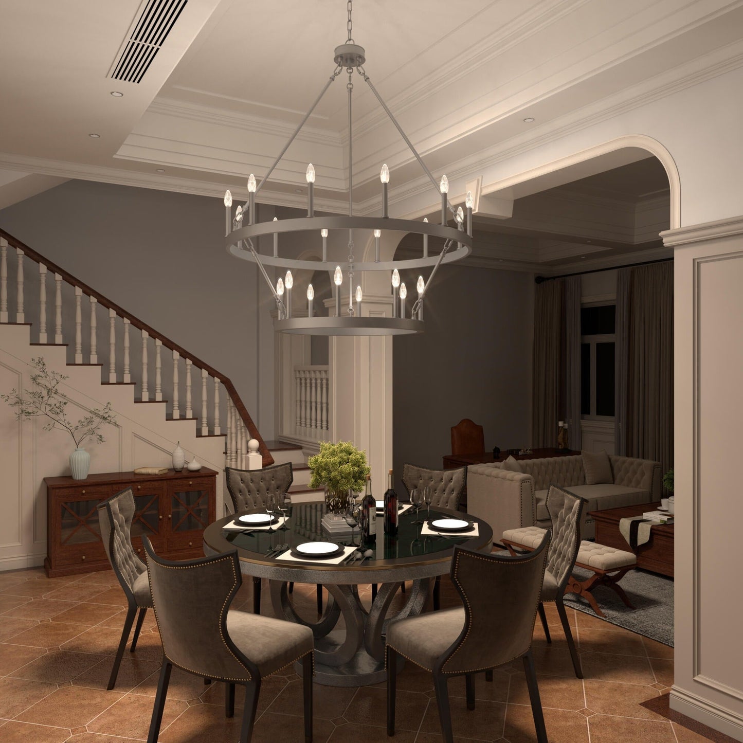 Lustre Acroma moderne à 20 lumières, style ferme, rond, 40 po, en forme de roue de chariot, homologué UL.