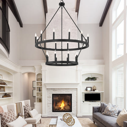 Lustre Acroma moderne à 20 lumières, style ferme, rond, 40 po, en forme de roue de chariot, homologué UL.