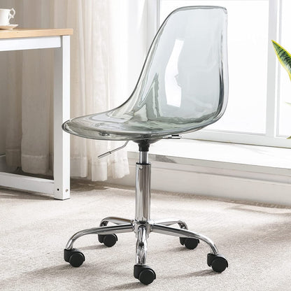 Chaise de bureau à roulettes pivotante en acrylique, sans accoudoirs et réglable en hauteur