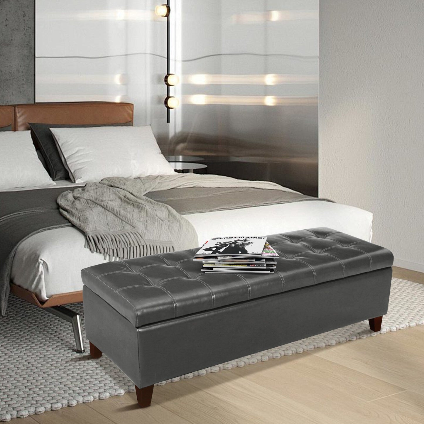 Banc coffre de rangement en cuir reconstitué Adeco 50