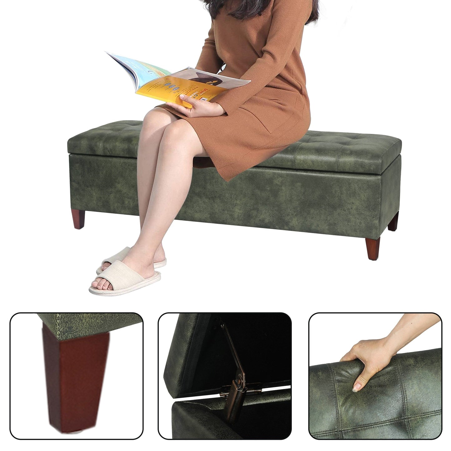 Banc coffre de rangement en cuir reconstitué Adeco 50