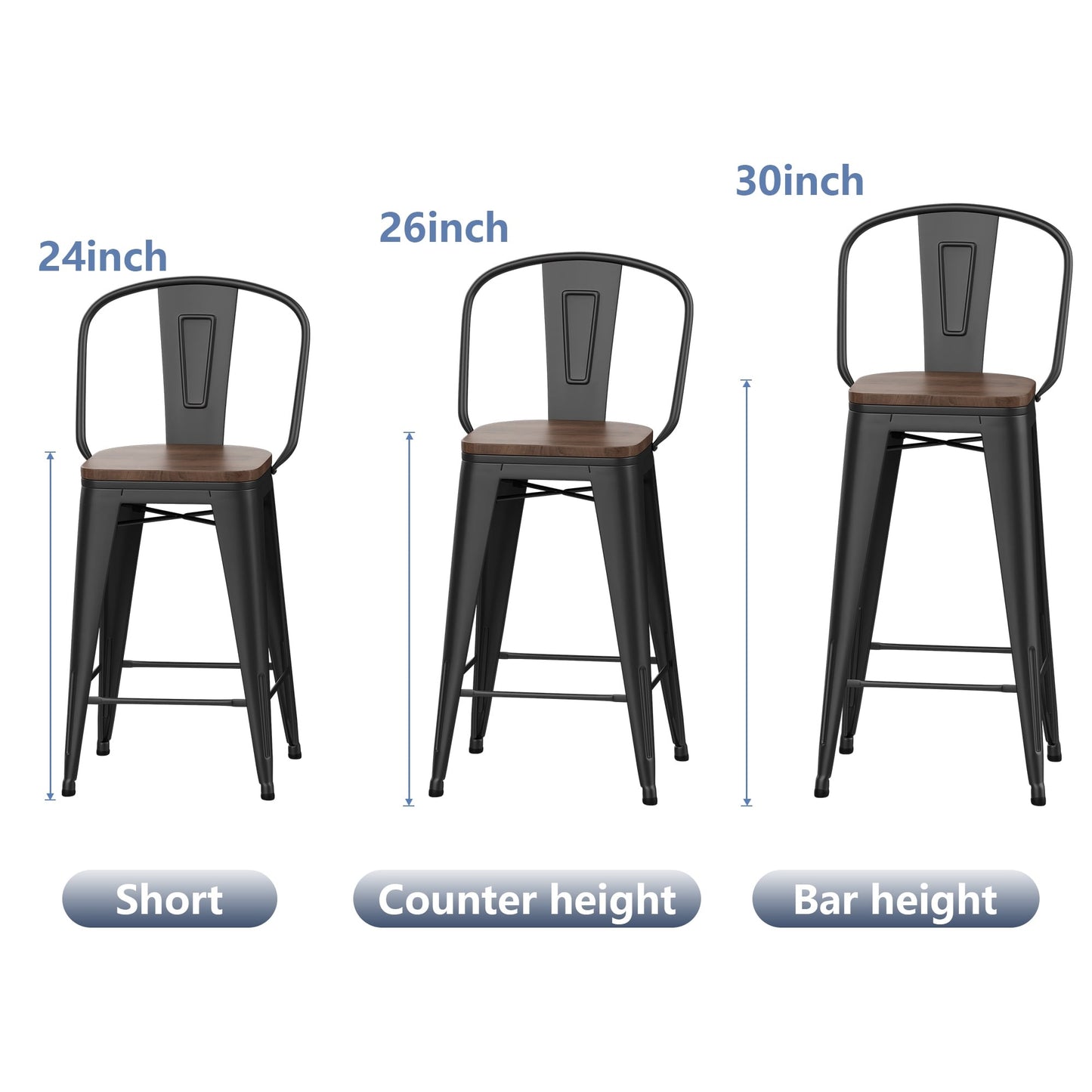 Tabourets de bar style ferme Andeworld, ensemble de 4 tabourets de bar hauteur comptoir - Lot de 4
