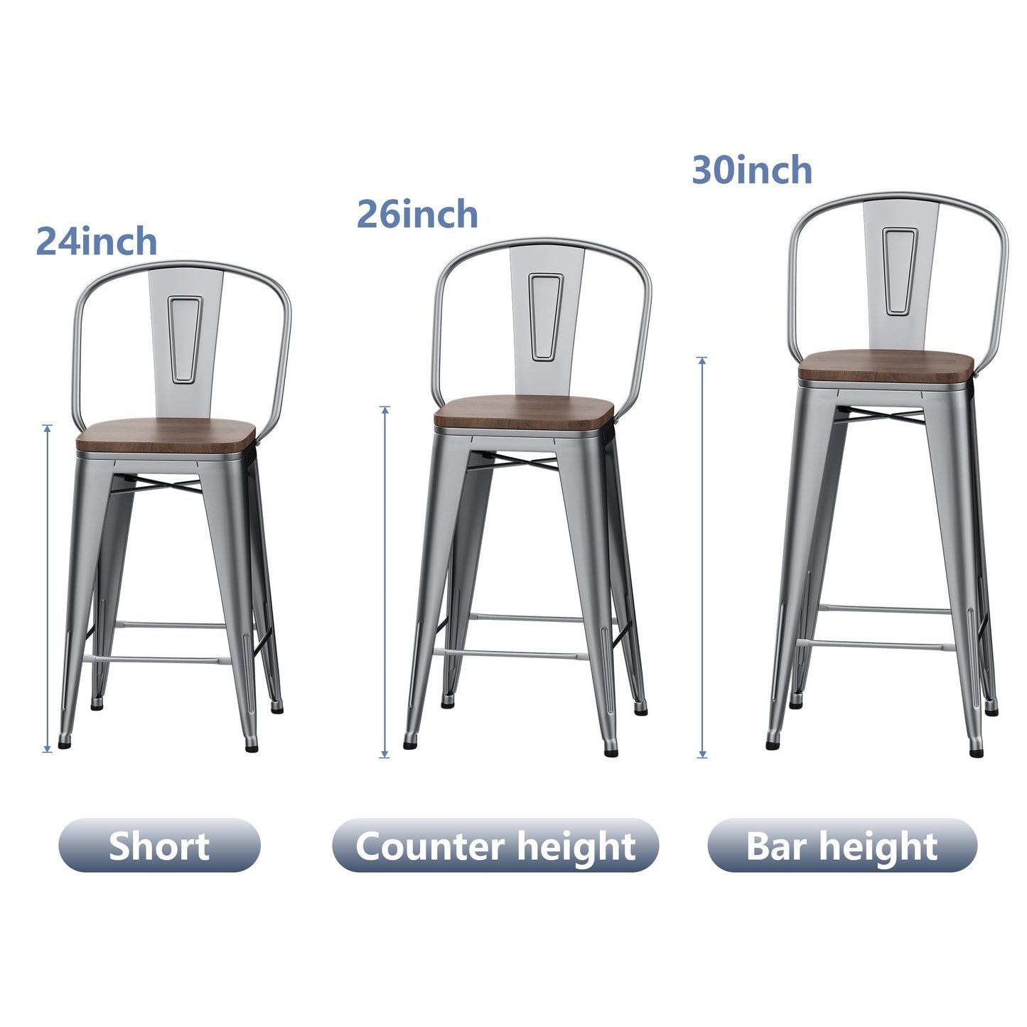 Tabourets de bar style ferme Andeworld, ensemble de 4 tabourets de bar hauteur comptoir - Lot de 4