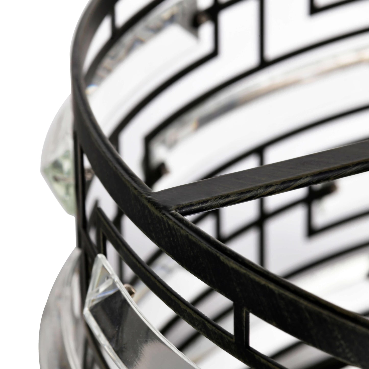 Lustre Anita à abat-jour tambour et prisme en verre transparent