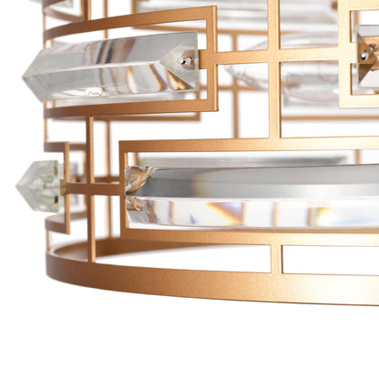 Lustre Anita à abat-jour tambour et prisme en verre transparent