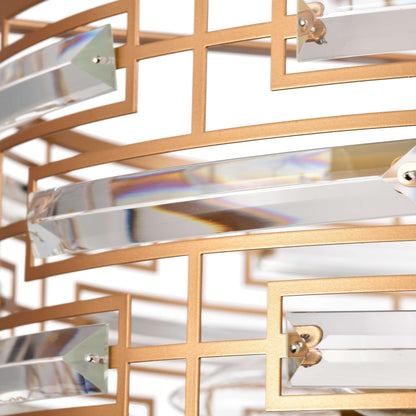 Lustre Anita à abat-jour tambour et prisme en verre transparent