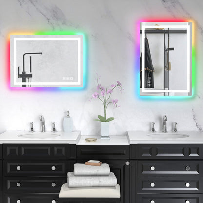 Miroir de salle de bain antibuée rétroéclairé RGB et éclairé par LED