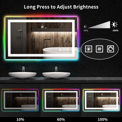 Miroir de salle de bain antibuée rétroéclairé RGB et éclairé par LED
