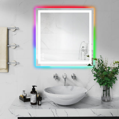 Miroir de salle de bain antibuée rétroéclairé RGB et éclairé par LED