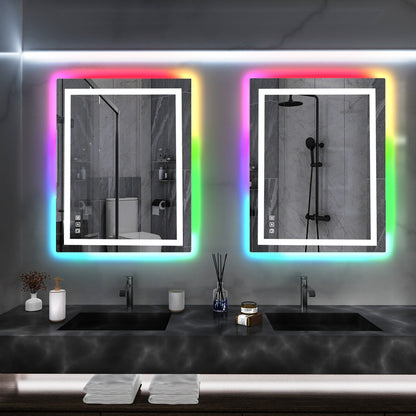 Miroir de salle de bain antibuée rétroéclairé RGB et éclairé par LED