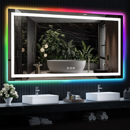 Miroir de salle de bain antibuée rétroéclairé RGB et éclairé par LED
