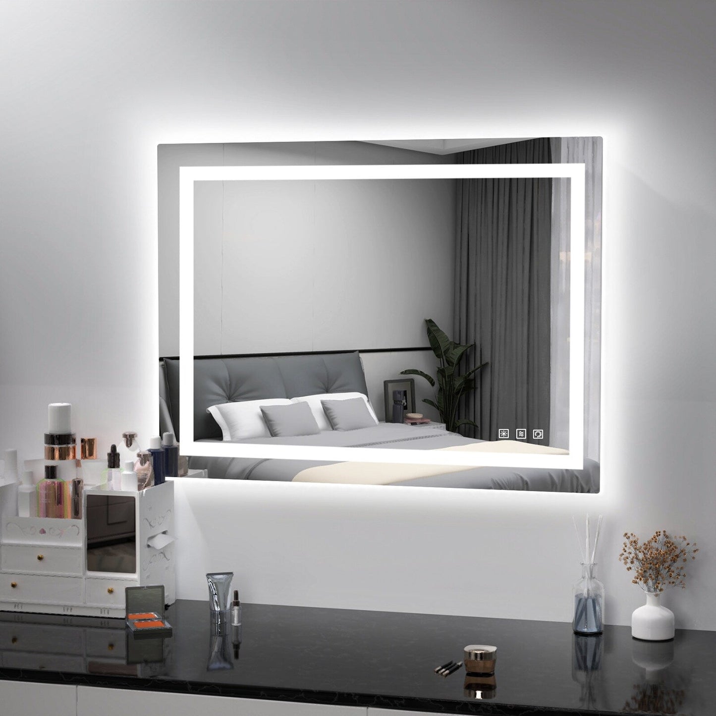 Miroir de salle de bain antibuée rétroéclairé RGB et éclairé par LED